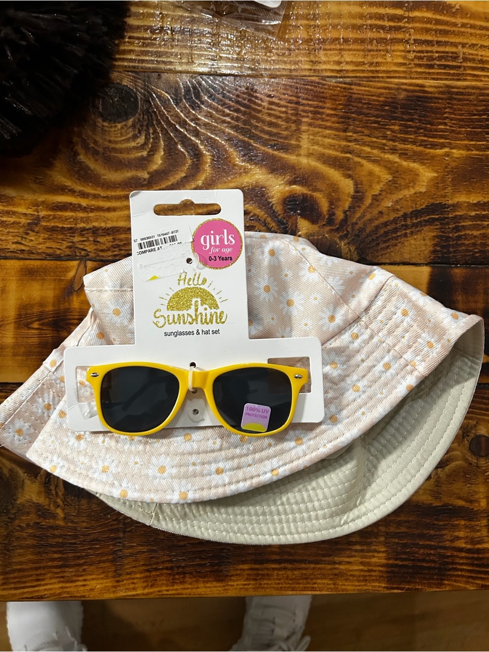 Hello Sunshine Kids' Yellow Sunglasses & Cream flower Hat Set